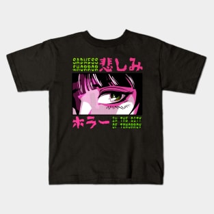 Japanese Sad Girl Anime Vaporwave Art Style Kids T-Shirt